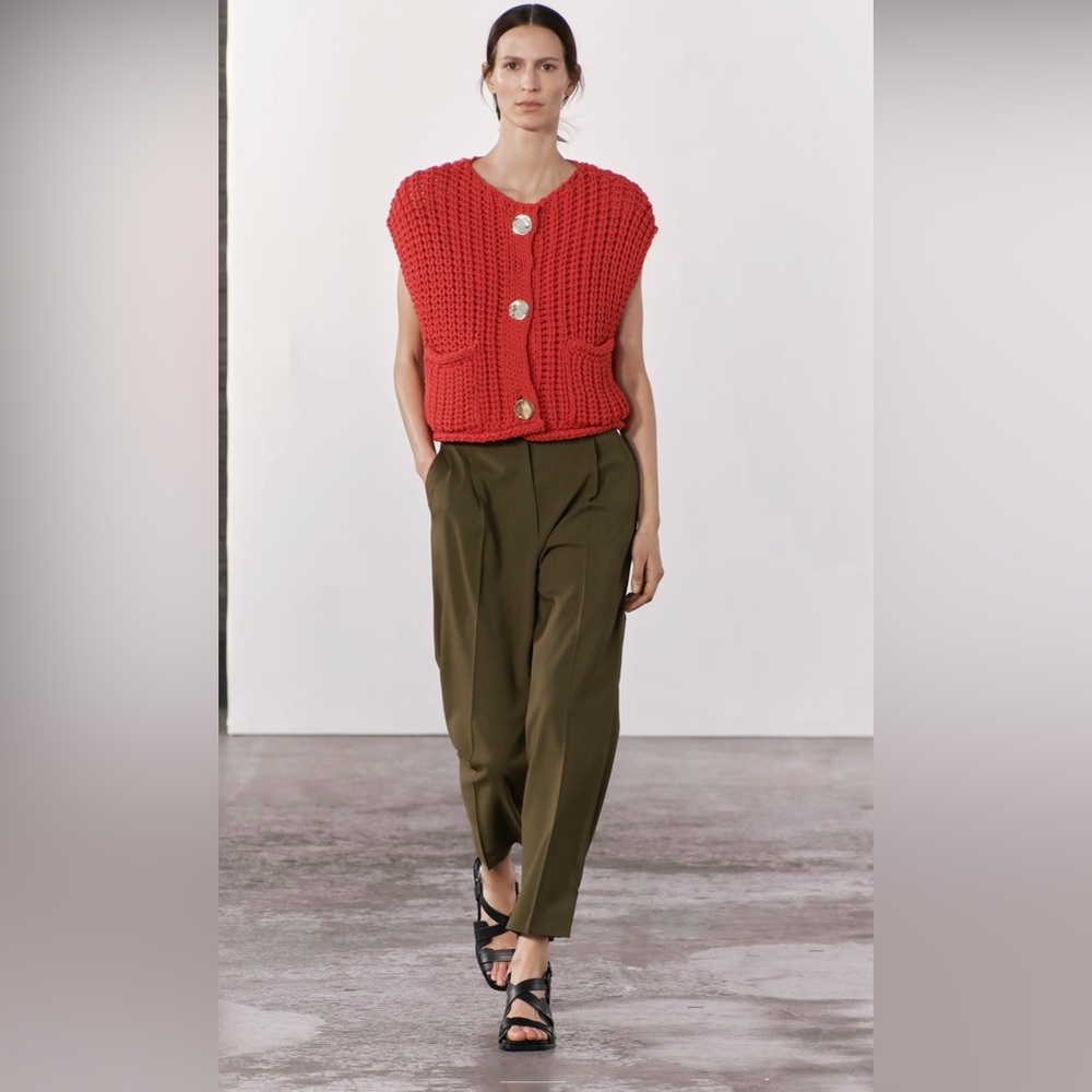 Zara ZW COLLECTION STRAIGHT LEG PANTS color Khaki